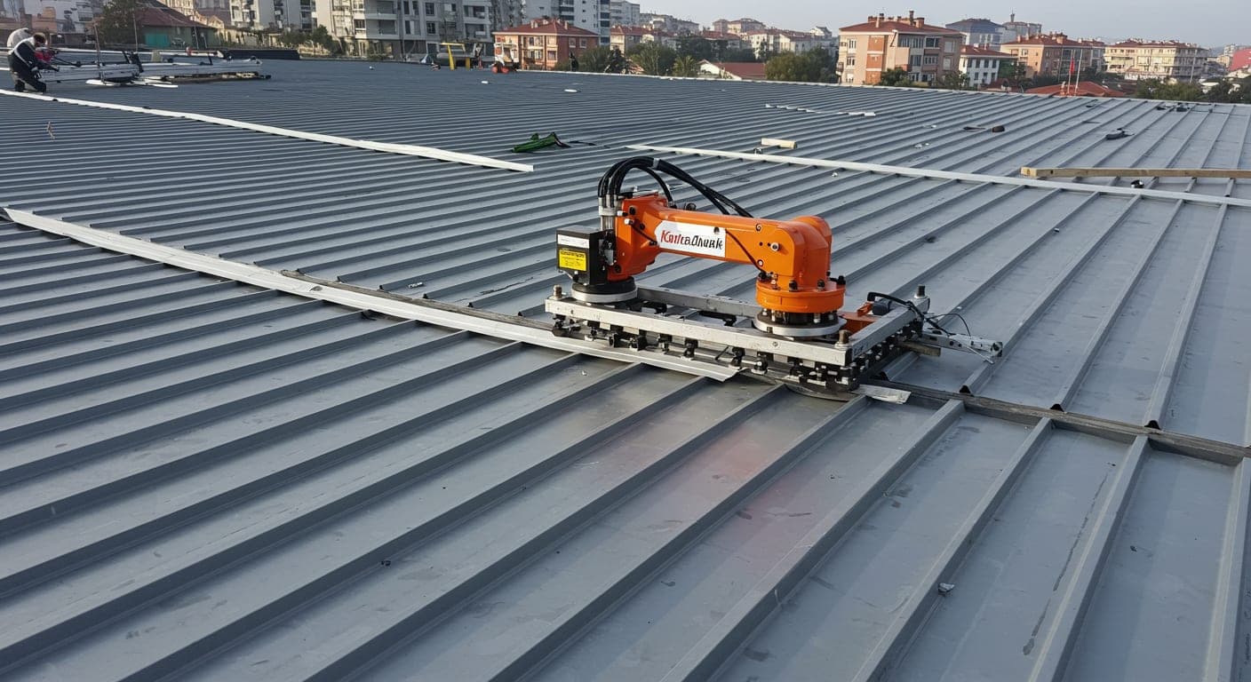 Optimum Kenet Ankara — kenetleme robotu ile dik kenet çatı uygulaması, profesyonel metal çatı ekibi